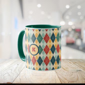 Harlequin Retro Rot Gold Grün Argyle Initiale Tasse