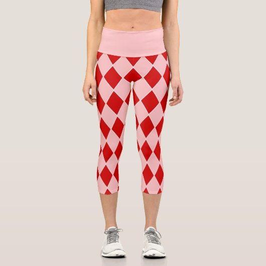 Harlequin-Rosa-Jester Capri Leggings (Vorderseite)
