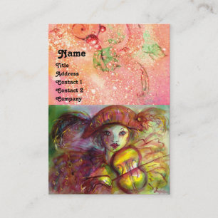 HARLEQUIN, rot-gelb-grüne Glitzern Visitenkarte