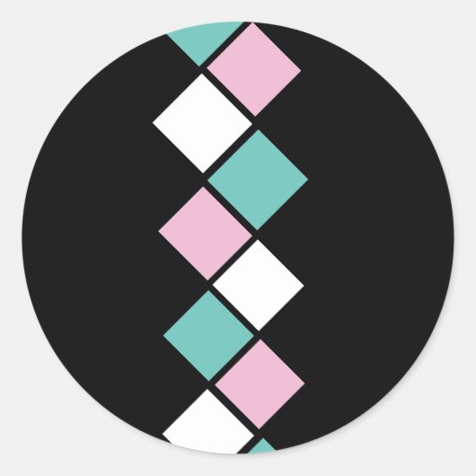 Harlequin Round Stickers (Schwarz, Aqua & Rosa) (Vorderseite)