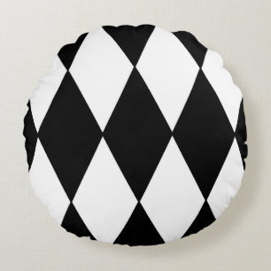 Harlequin, schwarz und weiß rundes kissen