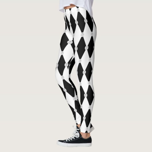 Harlequin Schwarz-weiß Rhombus Diamantform Leggings (Links)