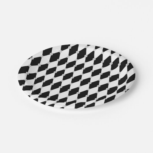 Harlequin Schwarz-weiß Rhombus Diamantform Pappteller (Schrägansicht)