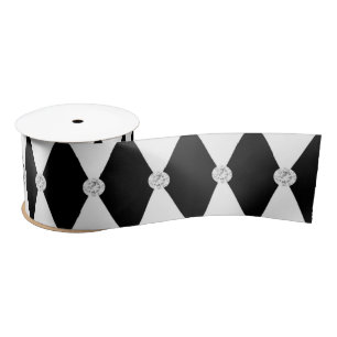 Harlequin Schwarz-weiß Rhombus Diamond Shape Satinband