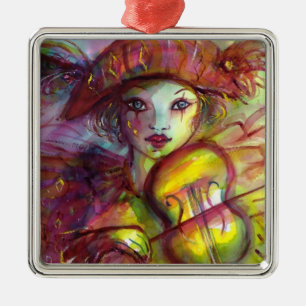 HARLEQUIN SPIELEN VIOLIN Venezianische Masquerade Ornament Aus Metall