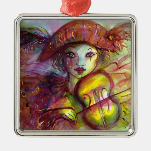 HARLEQUIN SPIELEN VIOLIN Venezianische Masquerade Silbernes Ornament (Vorne)