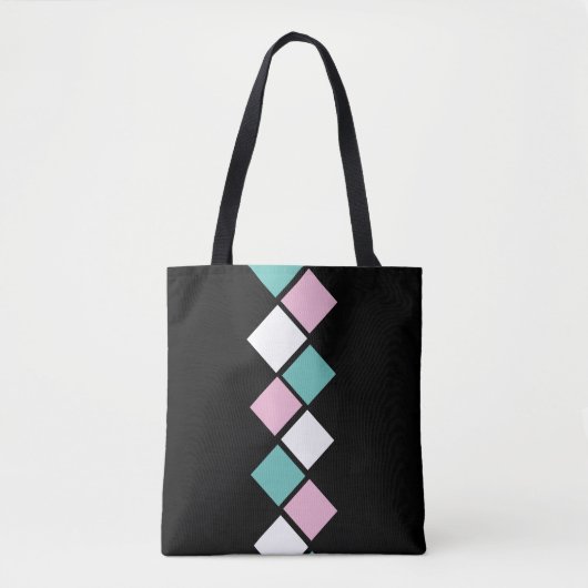 Harlequin Tote Bag (Schwarz, Aqua & Pink) Tasche (Vorderseite)