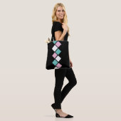 Harlequin Tote Bag (Schwarz, Aqua & Pink) Tasche (Am Model)