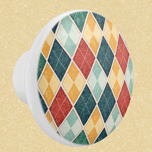 Harlequin Vintag Gold Red Green Raute Muster Keramikknauf