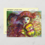 Harlequin Violine spielen, Masquerade Masken Postkarte (Vorne/Hinten)