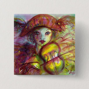 Harlequin Violinist, Venezianische Masquerade Mask Button