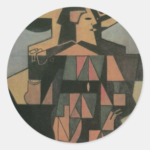 Harlequin von Juan Gris, Vintage-Cubismus-Kunst Runder Aufkleber