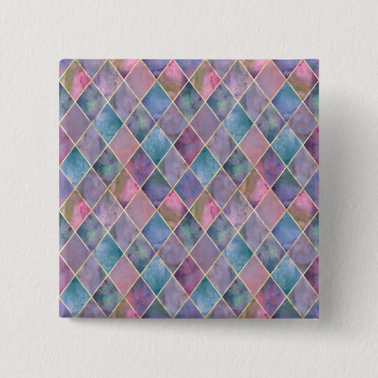 Harlequin-Wasserfarbe Diamant geometrisches Muster Button (Vorderseite)