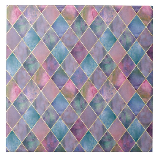 Harlequin-Wasserfarbe-Diamant-Geometrisches Muster Fliese (Vorderseite)