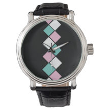 Harlequin Watch (Schwarz, Aqua und Rosa)