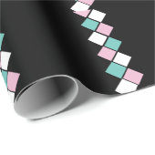 Harlequin Wrapping Paper (Schwarz, Aqua und Rosa) Geschenkpapier (Rolleneckpunkt)