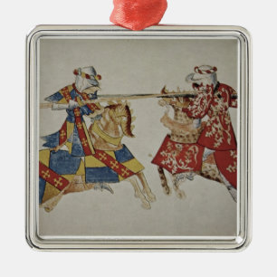 Harley 4205 f.366 turnierende Ritter, c.1445 Silbernes Ornament