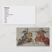 Harley 4205 f.366 turnierende Ritter, c.1445 Visitenkarte (Vorne/Hinten)