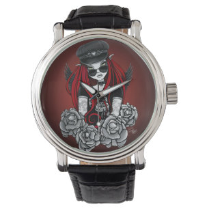 Harley gotische Engels-Tätowierungs-Schwarz-Uhr Armbanduhr
