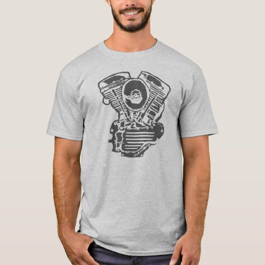 Harley Panhead Motor-Zeichnen T-Shirt (Vorderseite)