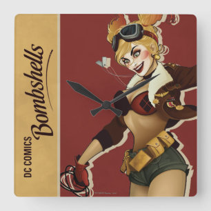 Harley Quinn BombenPinup Quadratische Wanduhr