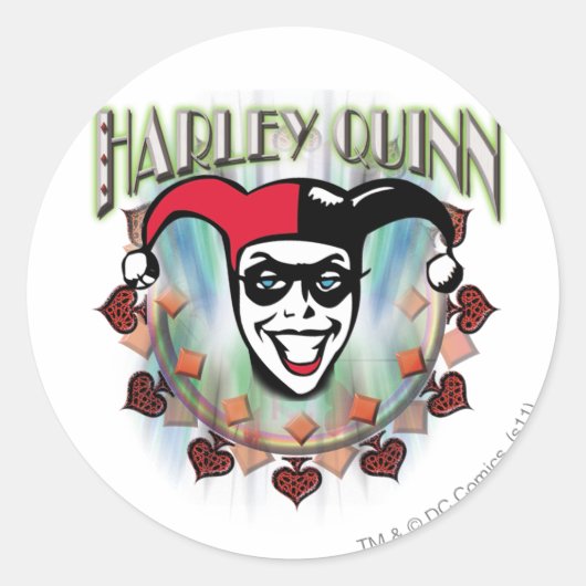Harley Quinn - Gesicht und Logo Runder Aufkleber (Vorderseite)