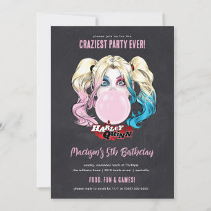 Harley Quinn Girls Chalkboard Geburtstag Einladung