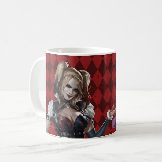 Harley Quinn mit Fuzzy Dice Kaffeetasse (Vorderseite Links)