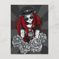 Harley Red Tattoo Biker Rose Angel Postcard