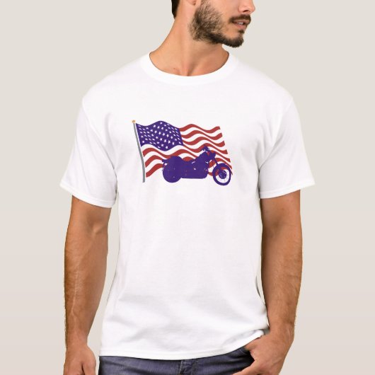 Harley Silhouette auf amerikanischer Flagge T-Shirt (Vorderseite)