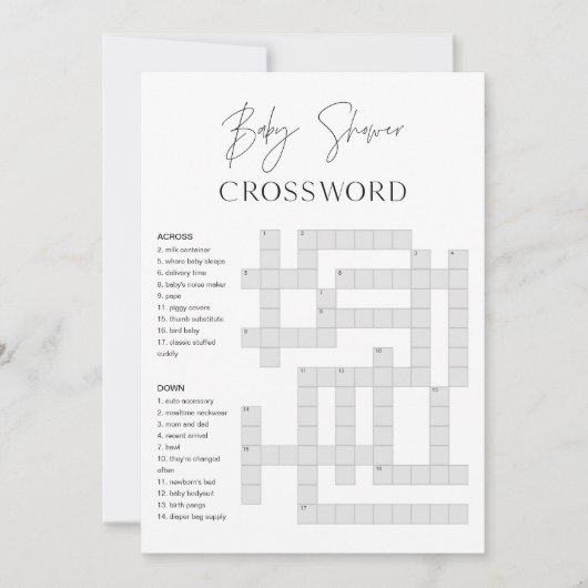 HARLOW Baby Dusche Crossword Game Card Einladung (Vorderseite)