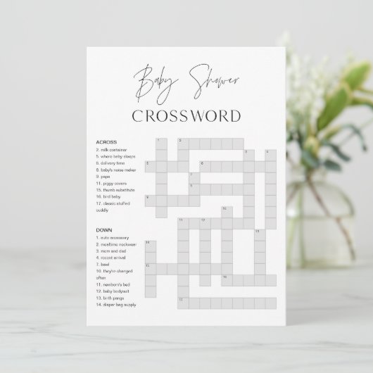 HARLOW Baby Dusche Crossword Game Card Einladung (Stehend Vorderseite)