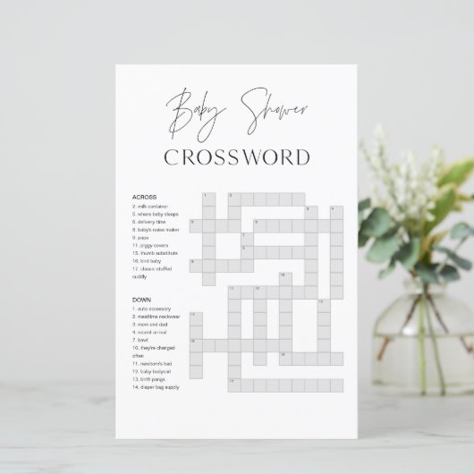 HARLOW Baby Dusche Crossword Spiel (Stehend Vorderseite)