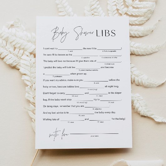 HARLOW Baby Shower Libs füllen Sie das Blank Game Einladung