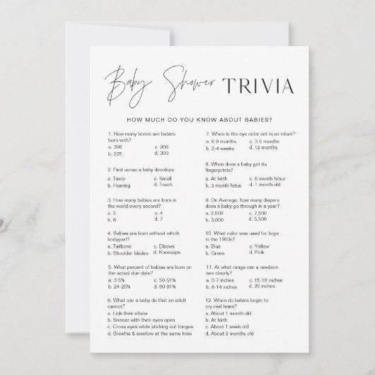 HARLOW Baby Trivia Baby Showkarte Einladung (Vorderseite)