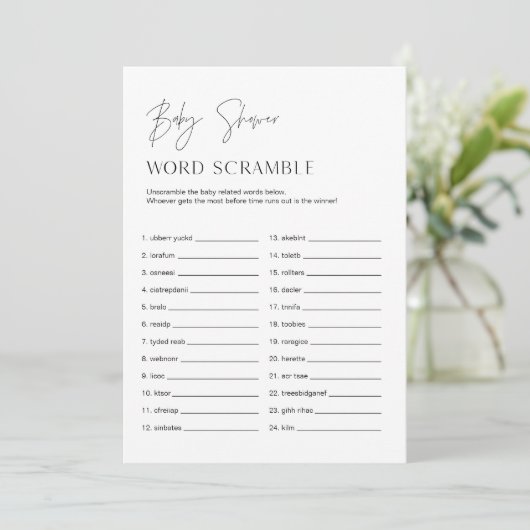HARLOW Baby Word Scramble Baby Showkarte Einladung (Stehend Vorderseite)