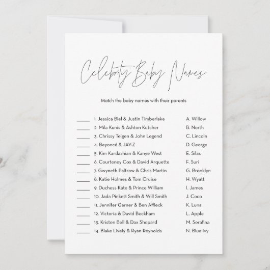 HARLOW Celebrity Baby Name Baby Shooting Game Einladung (Vorderseite)