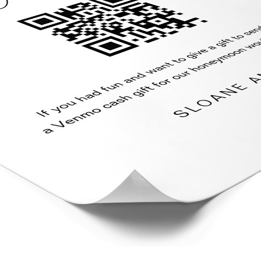 HARLOW Honeymoon Fund QR Code Wedding Sign Poster (Ecke)