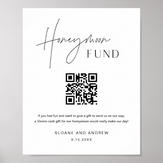 HARLOW Honeymoon Fund QR Code Wedding Sign Poster (Vorne)