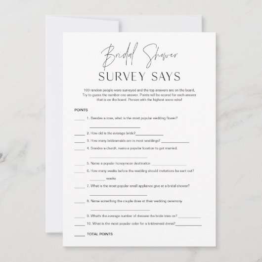 HARLOW Minimal Brautparty Umfrage sagt Spielkarte Einladung (Vorderseite)