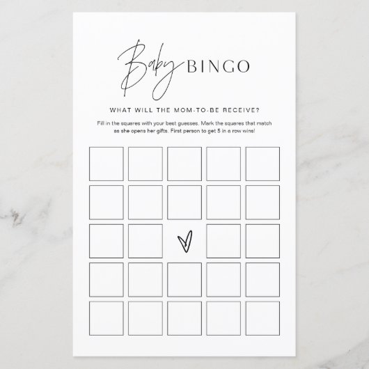 HARLOW Minimalistisch Baby Dusche Bingo Spiel (Vorderseite)