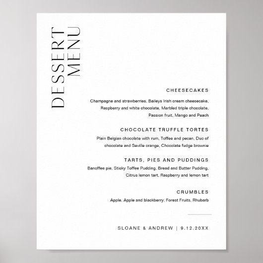 HARLOW Minimalistisch Modernes Dessertmenü 8x10 Poster (Vorne)