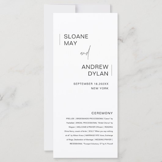 HARLOW Minimalistisch Wedding Program 4x9 (Vorderseite)