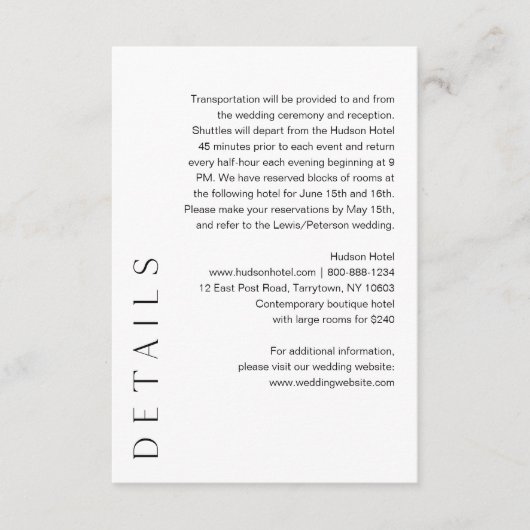 HARLOW Minimalistische Hochzeitdetails 5x3.5 Begleitkarte (Vorderseite)