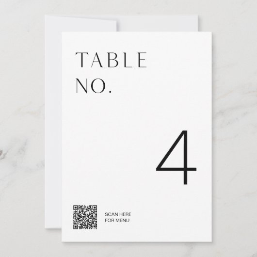 HARLOW Minimalistische Tischnummer mit Menü QR-Cod (Vorderseite)