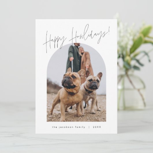 HARLOW Modern Howlidays Hunde Weihnachtskarte Einladung (Stehend Vorderseite)