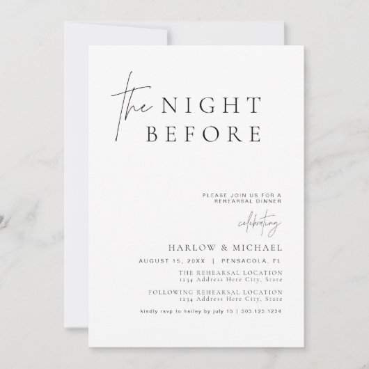 HARLOW Modern The Night Before Probe Dinner Einladung (Vorderseite)