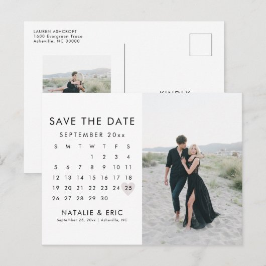 HARLOW Moderne, einfache, Save the Date Postkarte (Vorne/Hinten)