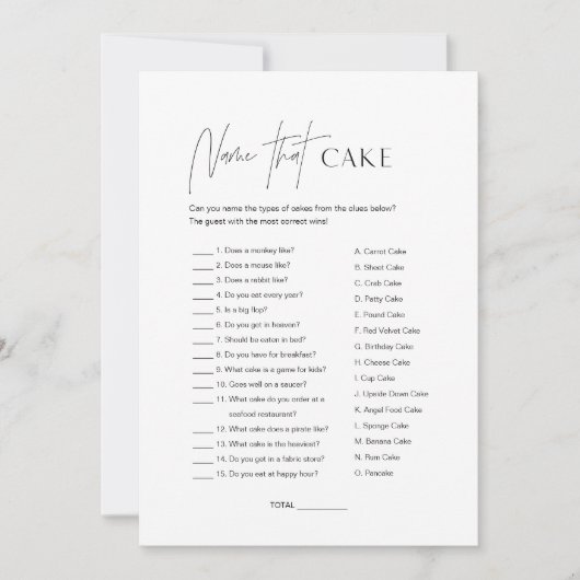 HARLOW Name, der Brautparty-Spielkarte des Kuchens Einladung (Vorderseite)