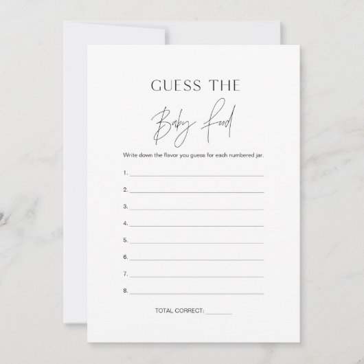 HARLOW Raten Sie die Baby Food Baby Shower Game Ca Einladung (Vorderseite)